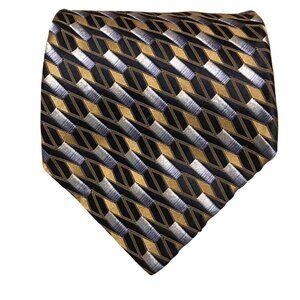 Kolte Designer Tie Italy 100% Silk Necktie Italy Gold Silver Black Geometric